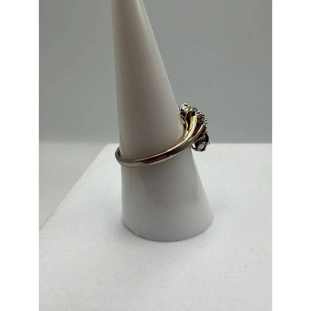 Vintage 14K GE Green & Clear Stone Cluster Bypass Ring Size 7.75